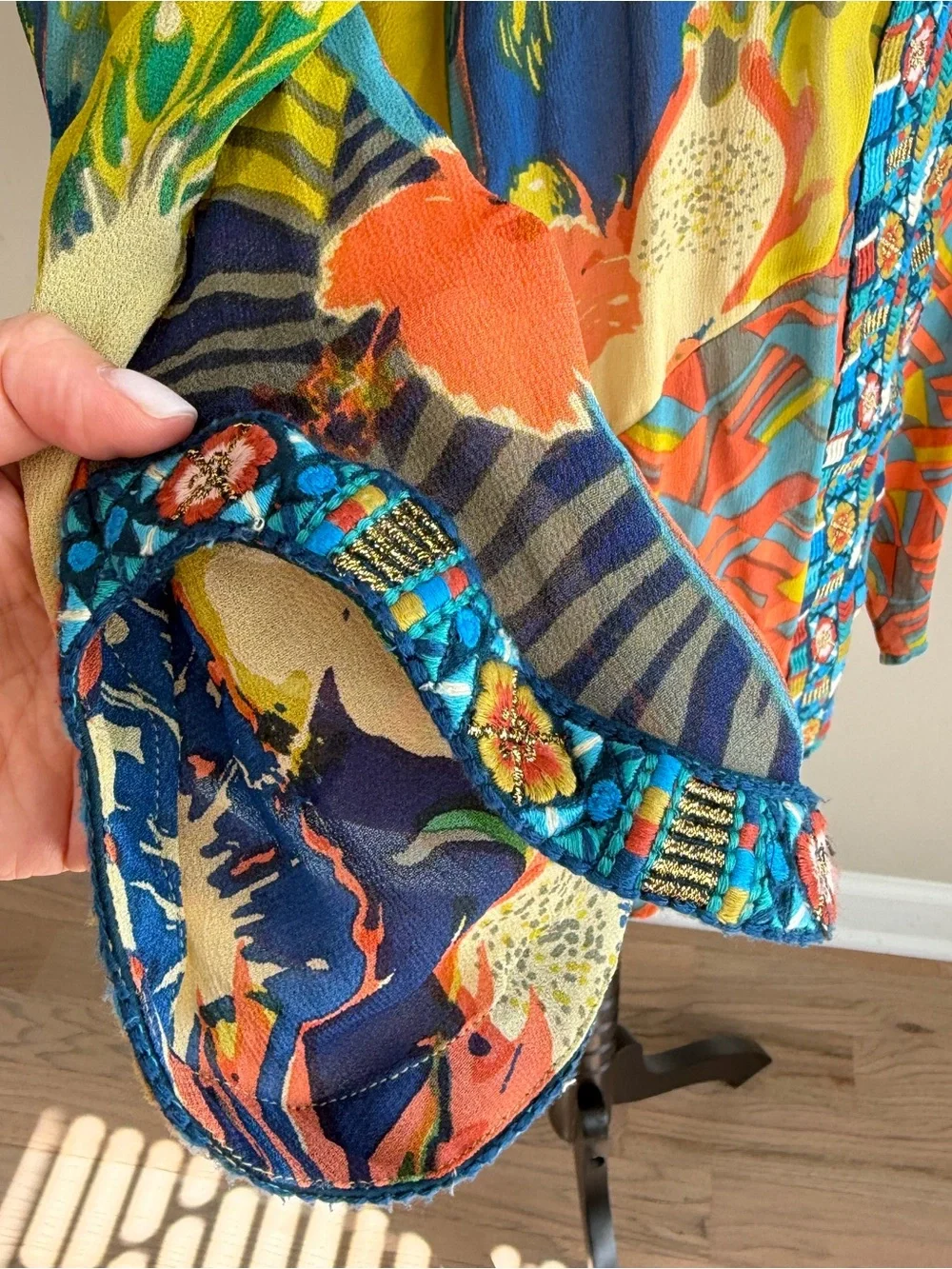 Soft Surroundings Parrot Kimono Bright Colorful Resort Coverup Open Cardigan L - Picture 8 of 9